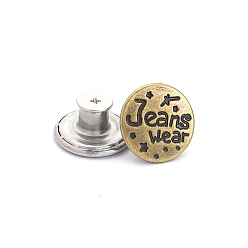 Antique Bronze Alloy Button Pins for Jeans, Nautical Buttons, Garment Accessories, Round with Word, Antique Bronze, 17mm