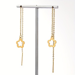 Golden 201 Stainless Steel Ear Thread for Women, Hollow Flower, Golden, 107x10mm