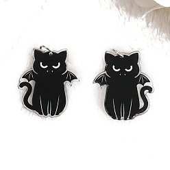 Cat Shape Акриловые подвески с принтом на хэллоуин, очарование в форме кошки, чёрные, форма кошки, 37x33 мм