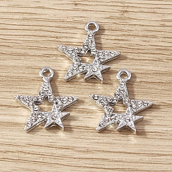 Platinum Alloy Crystal Rhinestone Pendants, Star, Platinum, 19x17mm, 10pcs/set