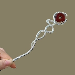 Платина Палочки для волос из сплава змеи, с бисером имитации нефрита, платина, 180 мм