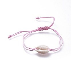 Бледно-Розовый Регулируемые нейлоновые нити плетеные браслеты из бисера, с натуральными бусинками из каури, розовый жемчуг, 32.1 см