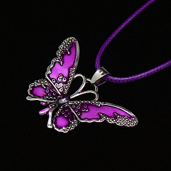 Фуксин Ожерелья из вощеного шнура с подвеской в виде бабочки из сплава эмали, платина, фуксиново-красные, 17.72 дюйм (45 см)