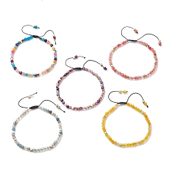 Mixed Color Adjustable Nylon Thread Braided Bead Bracelets, with Round Natural Agate Beads and Golden Plated Cube Brass Beads, Mixed Color, Inner Diameter: 2-3/8~3-1/2 inch(5.9cm)