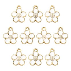 White 10Pcs Alloy Enamel Pendants, Flower Charms, Golden, White, 16x13.5x2mm, Hole: 1.6mm