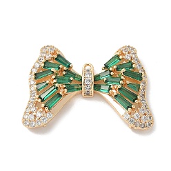 Зеленый Подвески из латуни с микропаве из кубического циркония и стеклом, бантом прелести, без кадмия, без никеля и без свинца, зелёные, 22x31x6 мм, отверстие : 1.2 мм