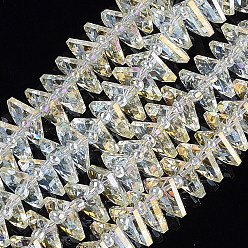 Светло-желтый Стеклянные бусины с гальваническим покрытием , граненые, вентилятор, светло-желтый, 8~8.5x10.5x3.5 мм, отверстие : 1 мм, около 100 шт / нитка, 19.6 дюйм