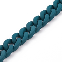 Teal Handgefertigte Bordsteinketten aus gummiertem Acryl, teal, Links: 18.5x13.5x4.5 mm, 39.37 Zoll (1 m)/Strang