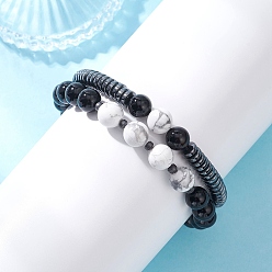 Говлит 2шт. эластичные браслеты из бусин из смешанных драгоценных камней и синтетических камней, раунд и кости, бусины : 6~8.5 мм, внутренний диаметр: 2-1/8~2-1/4 дюйм (5.5~5.8 см)