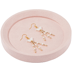 Pink Подносы для демонстрации ювелирных изделий из массива дерева, обтянутые бархатом, для сережек, колец, ожерелий, браслетов, круглые, розовые, 14x1.9 см, Внутренний диаметр: 11.4 cm