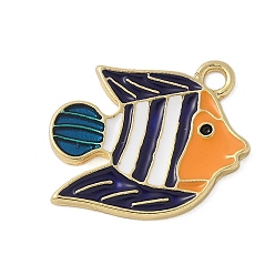 Полуночно-синий Подвески из сплава с эмалью на тему океана, очарование рыбы, золотые, темно-синий, 22x17.5x1.5 мм, отверстие : 2 мм