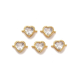 Настоящее золото 18K Подвески-сердечки с латунным паве из прозрачного кубического циркония, ионное покрытие (ip), реальный 18 k позолоченный, 6.5x9.5x3.5 мм, отверстие : 0.8 мм