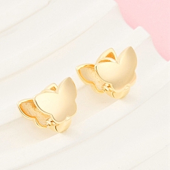 Настоящее золото 18K Латунные серьги обруча, бабочка, реальный 18 k позолоченный, 9.5x10.5x10.5 мм