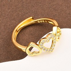 Настоящее золото 18K Манжеты из латуни с микро паве кубический цирконий для женщин, формы сердца, долговечный, стойки покрытие, реальный 18 k позолоченный, 8 мм, регулируемый