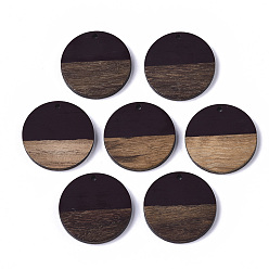 Кокосово-Коричневый Подвески из смолы и дерева, плоско-круглые, кокосового коричневый, 28.5x3.5~4 мм, отверстие : 1.5 мм