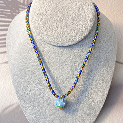 Azul Cielo Collares de otoño hechos a mano con colgante de hongo de vidrio soplado y cordón de algodón trenzado para mujer, luz azul cielo, 17.72 pulgada (45 cm)