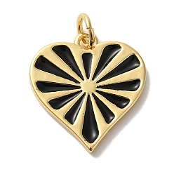Черный Стойки обшивки латунные подвески, с эмалью и кольцом для прыжков, без кадмия и без свинца, долговечный, реальный 18 k позолоченный, шарма сердца, чёрные, 17.5x16.5x2 мм, отверстие : 3 мм