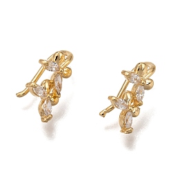 Real 18K Gold Plated Brass Cuff Earrings, with Clear Cubic Zirconia Long-Lasting Plated, Butterfly, Real 18K Gold Plated, 12.5x7.5x2.5mm