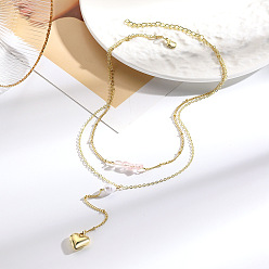 Сердце Подвеска из цинкового сплава и натурального розового кварца с длинными ожерельями для женщин, золотые, сердце, 15.75 дюйм (40 см)