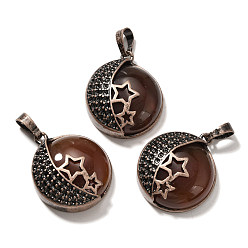 Red Agate Подвески из натурального красного агата (окрашенного и нагретого), с латунной фурнитурой , плоско-круглые, 26.5x23x9 мм, отверстие : 8x5 мм