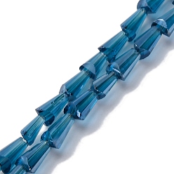 Стально-синий Прозрачные стеклянные бусины гальваническим пряди, нити конусных бусин, граненые, стальной синий, 6x4x3.5 мм, отверстие : 0.7 мм, около 99 шт / нитка, 21.34'' (54.2 см)