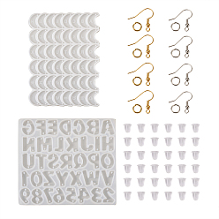 Платиновый & Золотой 2шт DIY луна и буква а~z и номер 0~9 силиконовые формы для подвесных подвесок, с железными прыгающими кольцами и латунными крючками для серег, для серьги решений, платиной и золотом, 90x97x4 мм, 105x76.5x3 мм, отверстие : 1 мм, внутренний диаметр: 15~16x5~17 мм