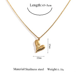 Heart 304 Stainless Steel Pendant Necklaces, Golden, Heart, 17.72 inch(45cm), pendant: 25x22mm