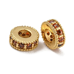 Оранжево-Красный Стойки обшивки латунь микро проложить кубического циркония бусы, без свинца и без кадмия, долговечный, реальный 18 k позолоченный, круглые, оранжево-красный, 6x2.5 мм, отверстие : 2.5 мм