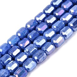Royal Blue Anti-Tarnish Electroplate Glass Beads Strands, Column, Imitation Gemstone, Dyed, Faceted, Royal Blue, 8.5~9x7.5~8.5mm, Hole: 1~1.2mm, about 39~40pcs/strand, 13.78~14.17 inch(35~36cm)