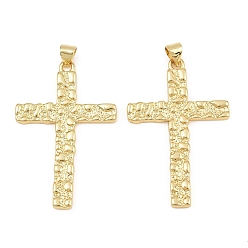 Doré  Pendentifs en laiton, breloques en forme de croix martelée, sans cadmium et sans plomb, or, 41x27x2.5mm, Trou: 4.5x3mm