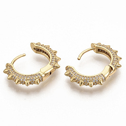 Clear Brass Micro Pave Cubic Zirconia Hoop Earrings, Real 16K Gold Plated, Clear, 19x22x4mm, Pin: 1x1.2mm
