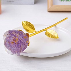 Аметист Украшение витрины розой из смолы и железа, с кусочками натурального аметиста внутри статуй для украшения домашнего офиса, 240 мм