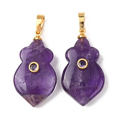 Аметист Подвески из натурального аметиста , Подвески в виде морковок с фурнитурой из латуни, инкрустированной микрофиброй., золотые, 30x17x8 мм, отверстие : 7x4 мм