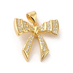 Настоящее золото 18K Покрытие стойки латунь микропаве прозрачные подвески из кубического циркония, долговечный, без кадмия и без свинца, бантом, реальный 18 k позолоченный, 18x19.5x5 мм, отверстие : 3.4x4.4 мм