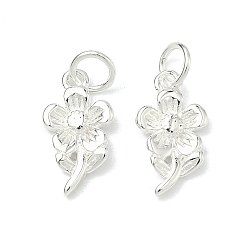 Цветок 925 подвески-цветы из стерлингового серебра, с печатью 925, цветок, 12x6.5x1.5 мм, Перейти кольцо: 4.3x0.7 мм, 3 мм внутренним диаметром