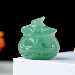 Зеленый Авантюрин Хэллоуин натуральный зеленый авантюрин украшения для дома, тыква в шляпе, 25~28x25~28 мм