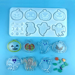 White DIY Pumpkin Jack-O'-Lantern & Ghost & Filling Silicone Statue Molds, Quicksand Molds, Resin Casting Molds, For UV Resin, Epoxy Resin Craft Making, Halloween Theme, White, 264x133x9mm, Inner Diameter: 6~65x11~68mm