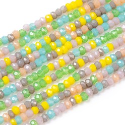 Mixed Color Faceted Glass Beads Strands, Rondelle, Imitation Jade Style, Mixed Color, 2~2.5x1.5~2mm, Hole: 0.6mm, about 187pcs/Strand, 12.91 inch(32.8cm)