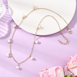 Золотой Ожерелья-нагрудники с кисточками из натурального пресноводного культивированного жемчуга, с латунным кабельных цепей, кремово-белые, золотые, 17.72 дюйм (45 см)