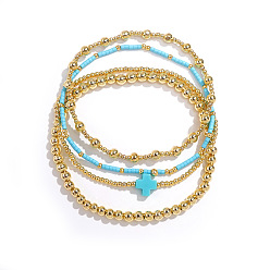 Темно-Голубой 4шт. наборы готических браслетов-крестов из латуни, составные браслеты для женщин, золотые, глубокое синее небо, 6-7/8 дюйм (17.5 см)