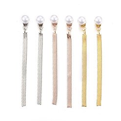 Mixed Color 304 Stainless Steel Dangle Stud Earrings, with Acrylic Pearl, Mixed Color, 60mm, Pendant: 52x3x0.5mm, Pin: 0.8mm