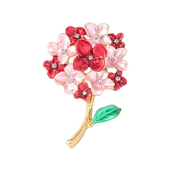 Красный Эмалевые булавки гортензия, Броши из сплава со стразами для рюкзака, красные, 53x35 мм