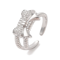 Платина Открытые манжеты с бантом из латуни микро паве с прозрачным фианитом, для женщин, платина, 11 мм