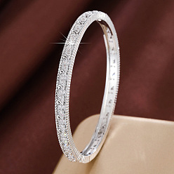 Silver Brass Pave Full Clear Cubic Zirconia Number 2 Hinged Cuff Bangles for Women, Silver, Inner Diameter: 2.17 inch(5.5cm)