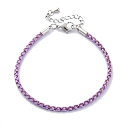 Средний Фиолетовый Изготовление плетеных браслетов из полиэфирного шнура, с карабинами-карабинами из нержавеющей стали, латунная фурнитура, долговечный, средне фиолетовый, 7-3/8 дюйм (18.8 см)