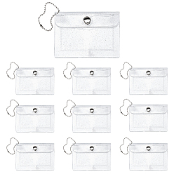 Clear Glitter Rectangle PVC Name Card Holders, Card Bag with Ball Chain, Clear, 203mm