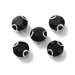 Черный Круглый пришить стразами, многожильных ссылки, стекло горный хрусталь, с настройками зубцов из нержавеющей стали, аксессуары для одежды, граненые, чёрные, 7x5.5 мм, отверстие : 0.9 мм