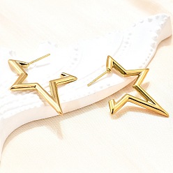 Золотой Ионное покрытие (ip) 304 серьги-гвоздики из нержавеющей стали для женщин, звезда, золотые, 31x26x2.2 мм