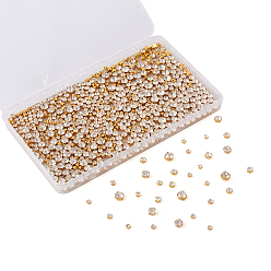 Золотой Шить на горный хрусталь, стекло горный хрусталь, бусы Montee, с настройками латуни, аксессуары для одежды, плоско-круглые, золотые, 3.8~8x3~6 мм, отверстие : 1~1.5 мм, 780 шт / коробка