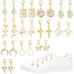 Mixed Shapes 24Pcs 12 Styles Alloy Pendant Decorations, with Alloy Lobster Claw Clasps, Golden, Mixed Shapes, 23~46mm, Pendant: 18~29mm, 2pcs/style